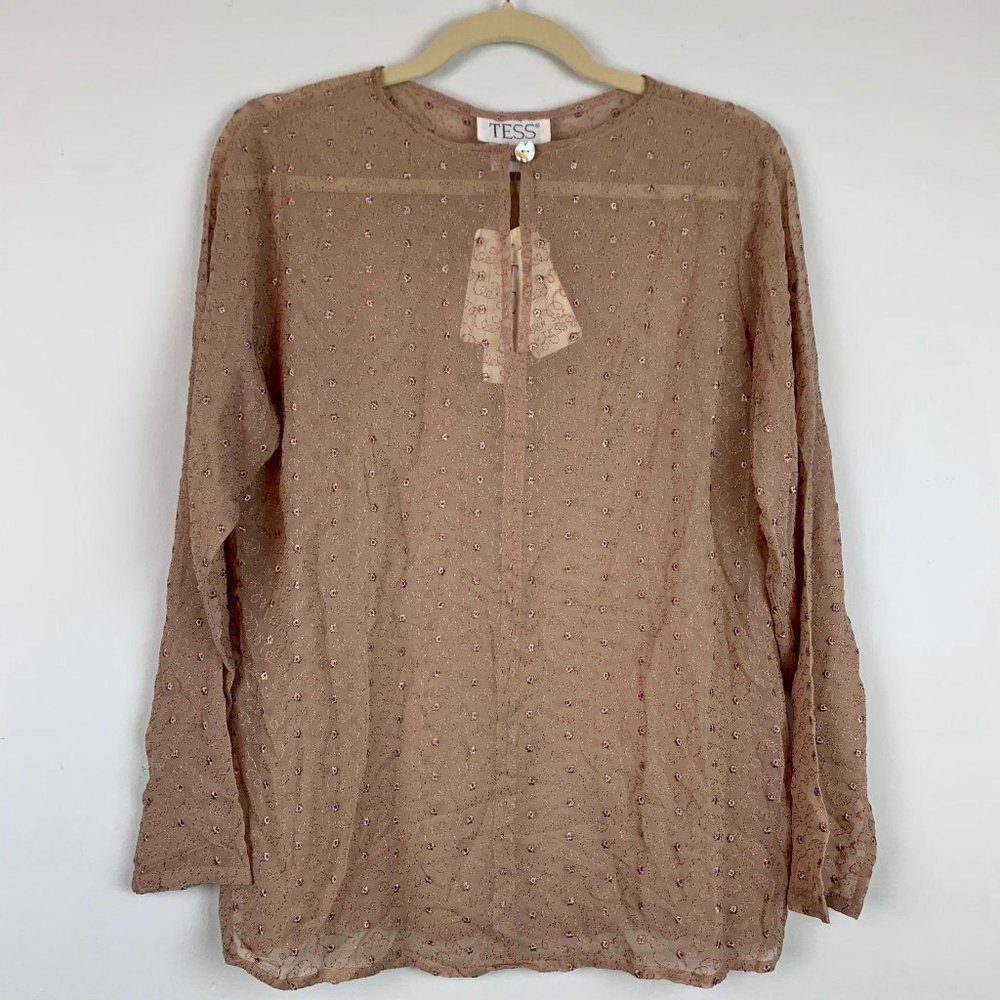 Vintage TESS 100% Hand Loom Silk Sheer Blouse‎ Sz S